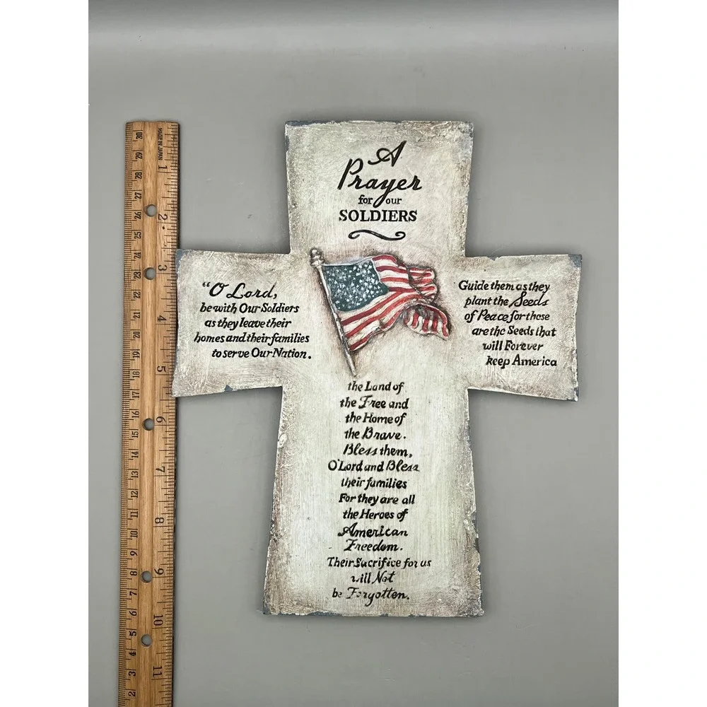 Patriotic‎ Prayer for our Soldiers Wall Cross Plaque American Flag Decor 10x7.5
